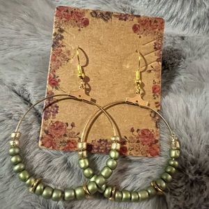 Green and Gold Beaded Earrings